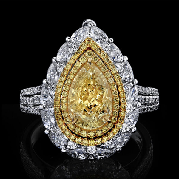 2.00CT PEAR CUT W-X YELLOW AND DIAMOND RING - STYLE#SSR9025