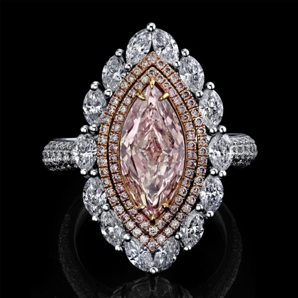 2.01 CT MARQUIS FANCY LIGHT FAINT BROWN (PINK) DIAMOND RING - #SSMRR633