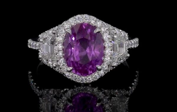 3.51CT UNHEATED OVAL PINK SAPPHIRE AND DIAMOND RING - STYLE RR-167 - Image 3