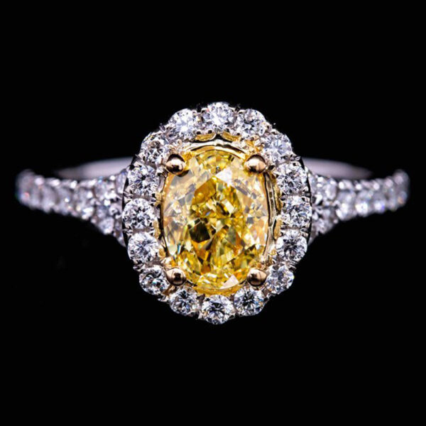 1.00CT FANCY INTENSE YELLOW OVAL DIAMOND RING - STYLE #RR-209