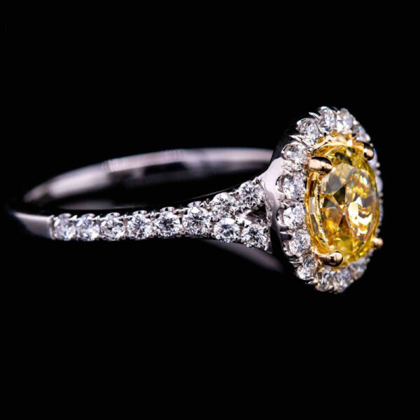 1.00CT FANCY INTENSE YELLOW OVAL DIAMOND RING - STYLE #RR-209 - Image 2