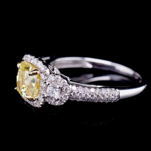 1.28CT CUSHION CUT FANCY INTENSE YELLOW DIAMOND RING - STYLE # RR-196 - Image 2