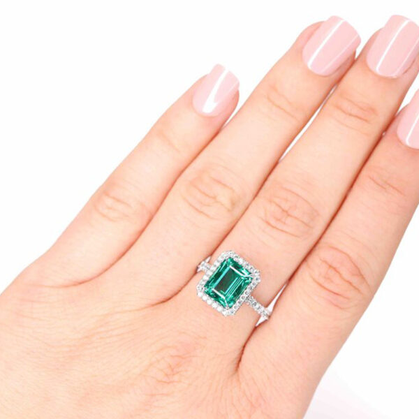 2.91CT STEP CUT GREEN EMERALD & DIAMOND RING - STYLE #RR-101 - Image 2