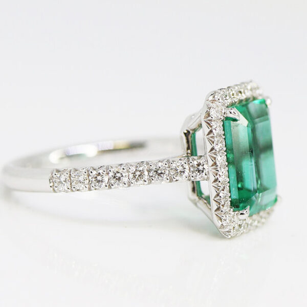 2.91CT STEP CUT GREEN EMERALD & DIAMOND RING - STYLE #RR-101 - Image 3