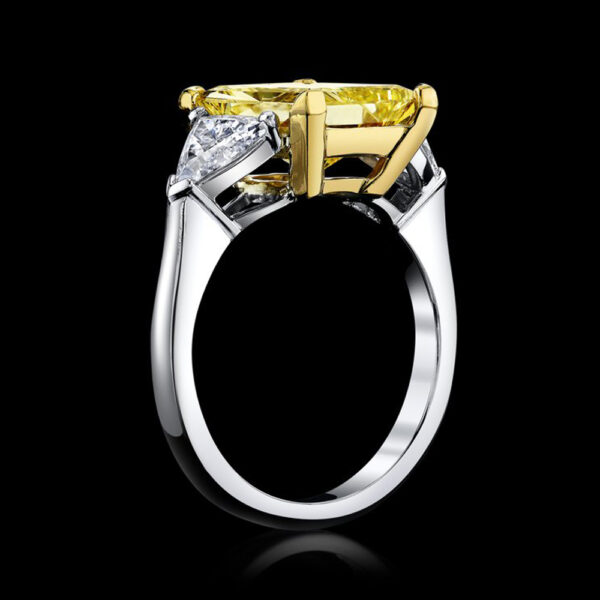 3.96CT PRINCESS CUT FANCY INTENSE YELLOW DIAMOND RING - STYLE #R9029 - Image 2