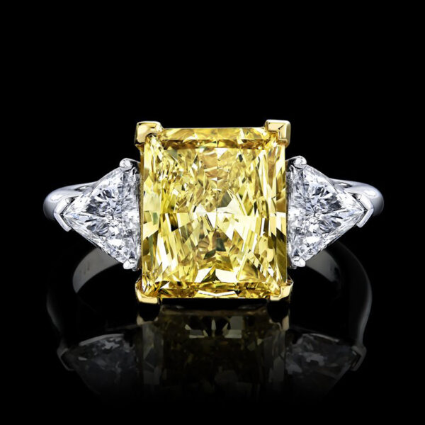 3.96CT PRINCESS CUT FANCY INTENSE YELLOW DIAMOND RING - STYLE #R9029