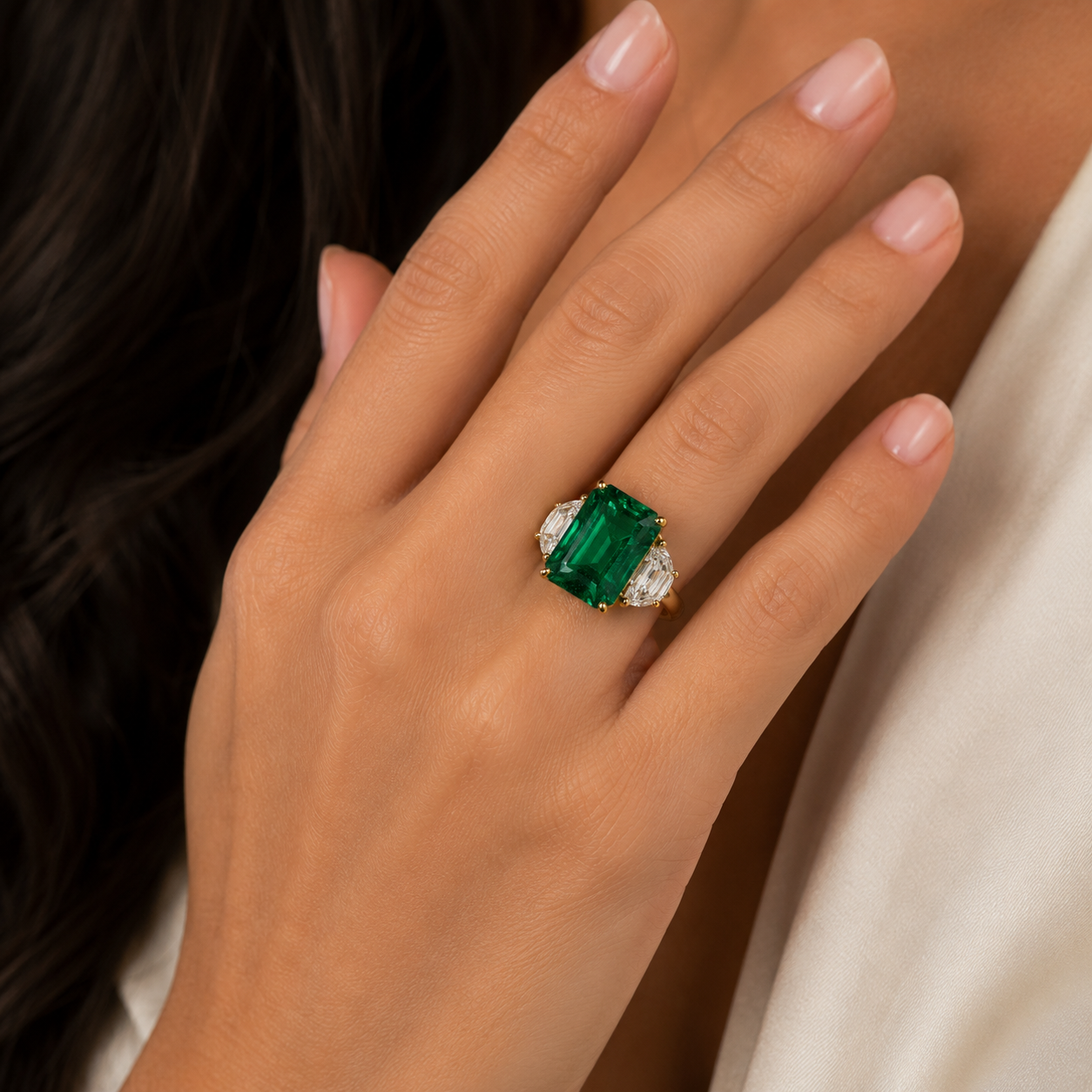 8.68CT STEP CUT GREEN EMERALD AND DIAMOND RING - STYLE #RW-1006 - Image 4