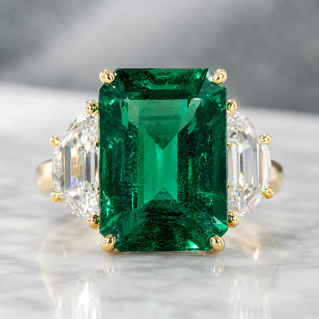 8.68CT STEP CUT GREEN EMERALD AND DIAMOND RING - STYLE #RW-1006 - Image 3