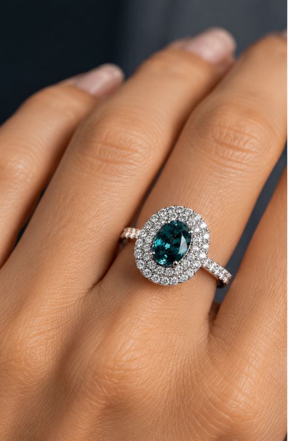 4.47 CARAT OVAL ALEXANDRITE AND DIAMOND RING - STYLE #AGC-10V - Image 7