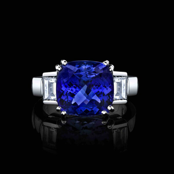 6.47CT TANZANITE SET IN 18K WHITE GOLD & DIAMOND RING - STYLE #RR-115