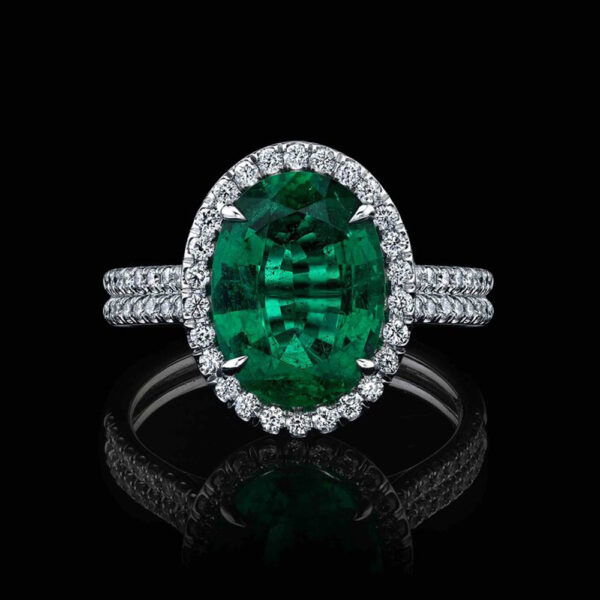 3.17CT OVAL CUT EMERALD AND DIAMOND RING - STYLE #RREM005