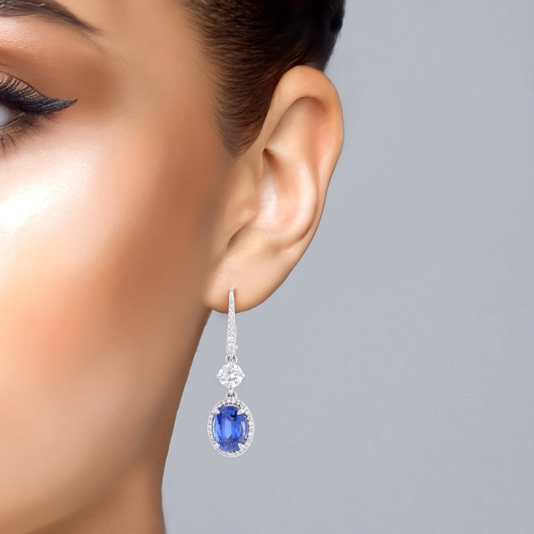 5.15CT NO HEAT BLUE SAPPHIRE AND DIAMOND EARRINGS - STYLE #ER47928 - Image 3