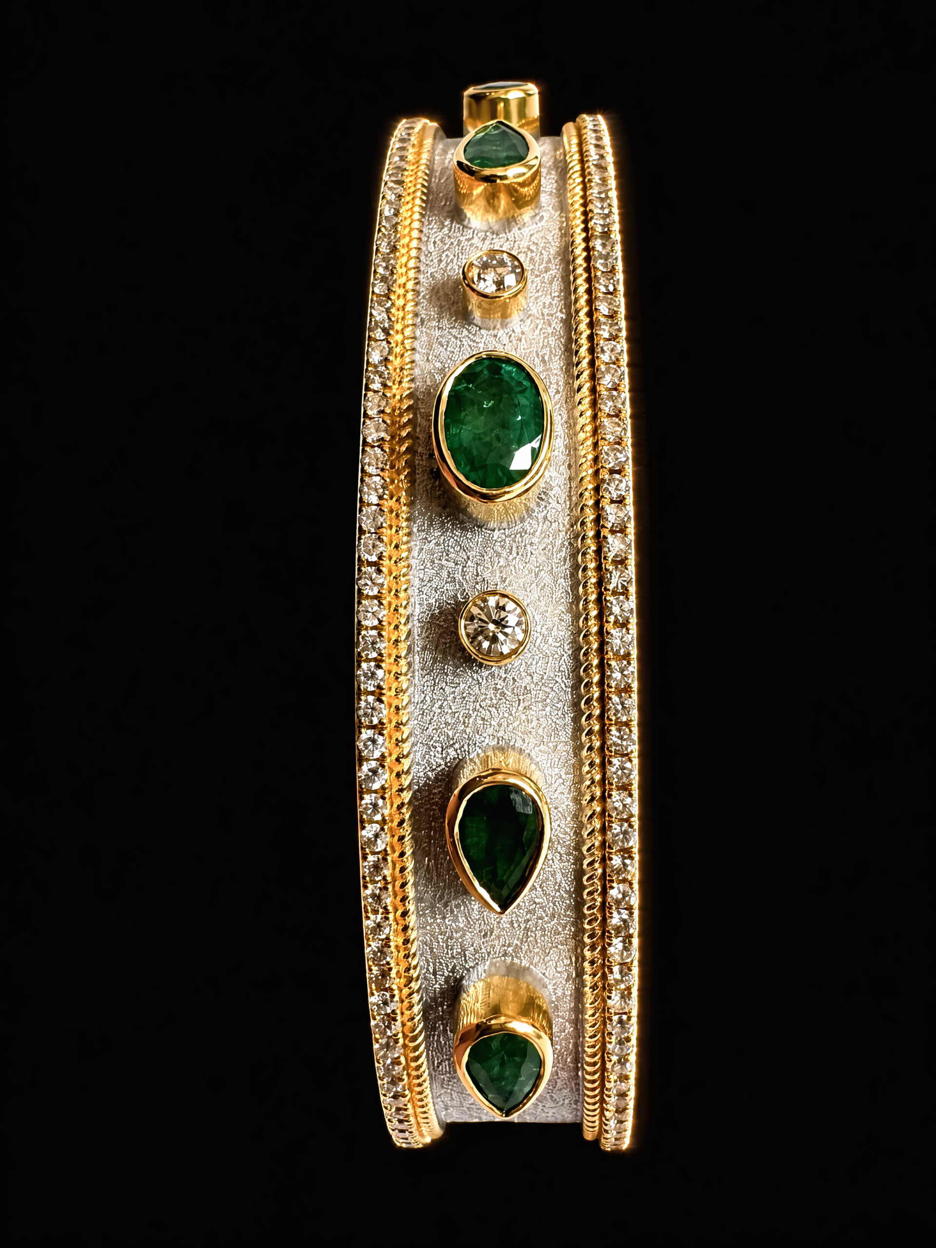2.05CT EMERALD AND DIAMOND BANGLE BRACELET - STYLE #GG-135 - Image 2