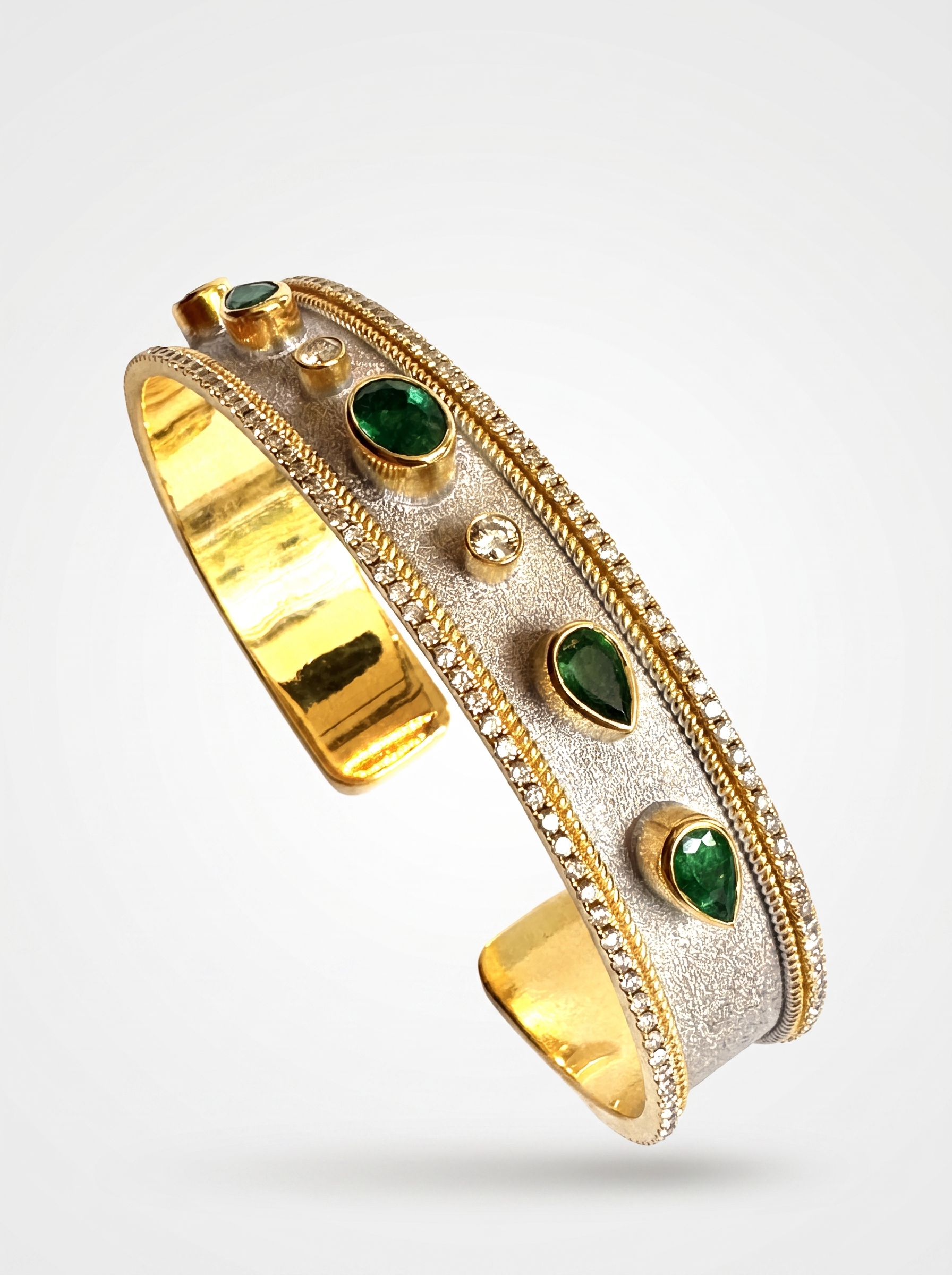2.05CT EMERALD AND DIAMOND BANGLE BRACELET - STYLE #GG-135 - Image 4
