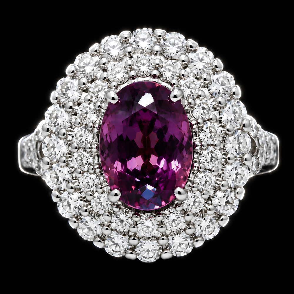 4.47 CARAT OVAL ALEXANDRITE AND DIAMOND RING - STYLE #AGC-10V - Image 2
