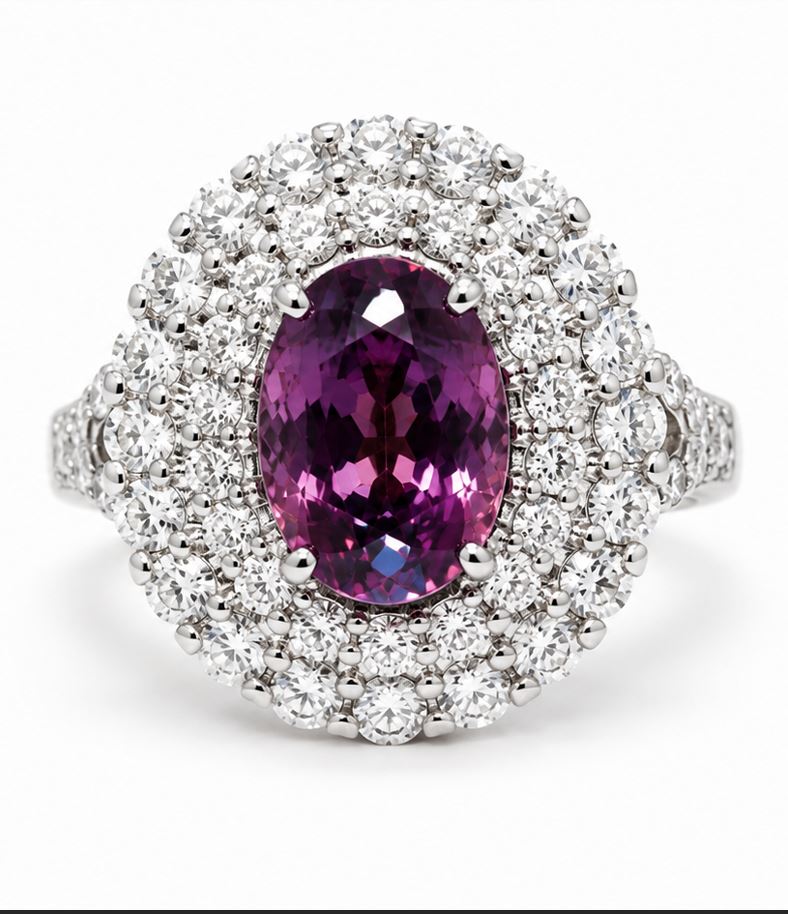 4.47 CARAT OVAL ALEXANDRITE AND DIAMOND RING - STYLE #AGC-10V - Image 4