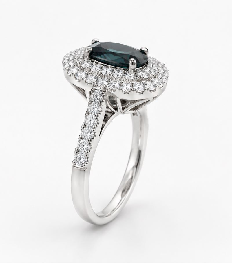 4.47 CARAT OVAL ALEXANDRITE AND DIAMOND RING - STYLE #AGC-10V - Image 5
