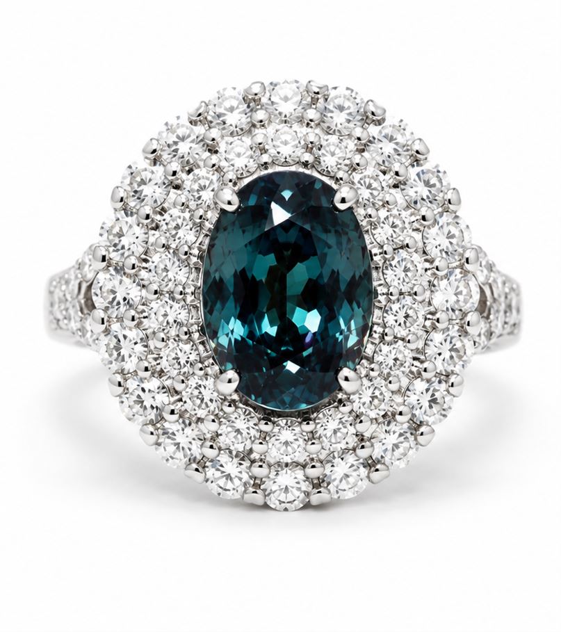 4.47 CARAT OVAL ALEXANDRITE AND DIAMOND RING - STYLE #AGC-10V - Image 3