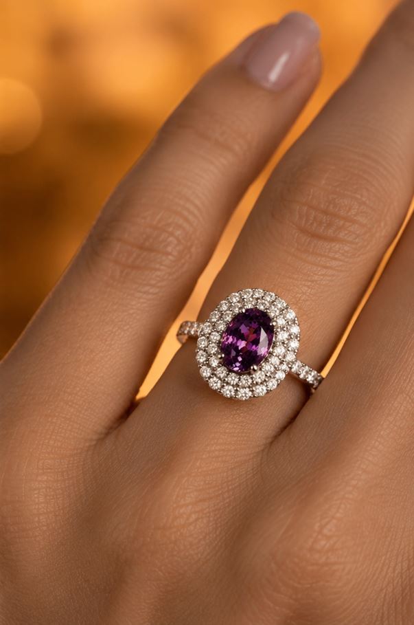 4.47 CARAT OVAL ALEXANDRITE AND DIAMOND RING - STYLE #AGC-10V - Image 8
