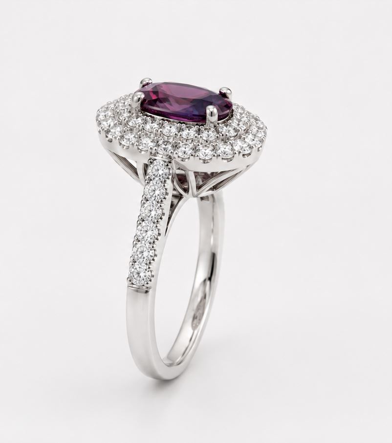 4.47 CARAT OVAL ALEXANDRITE AND DIAMOND RING - STYLE #AGC-10V - Image 6