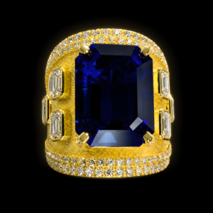 17.21CT TANZANITE 18K YELLOW GOLD AND DIAMOND RING - STYLE #GG-410