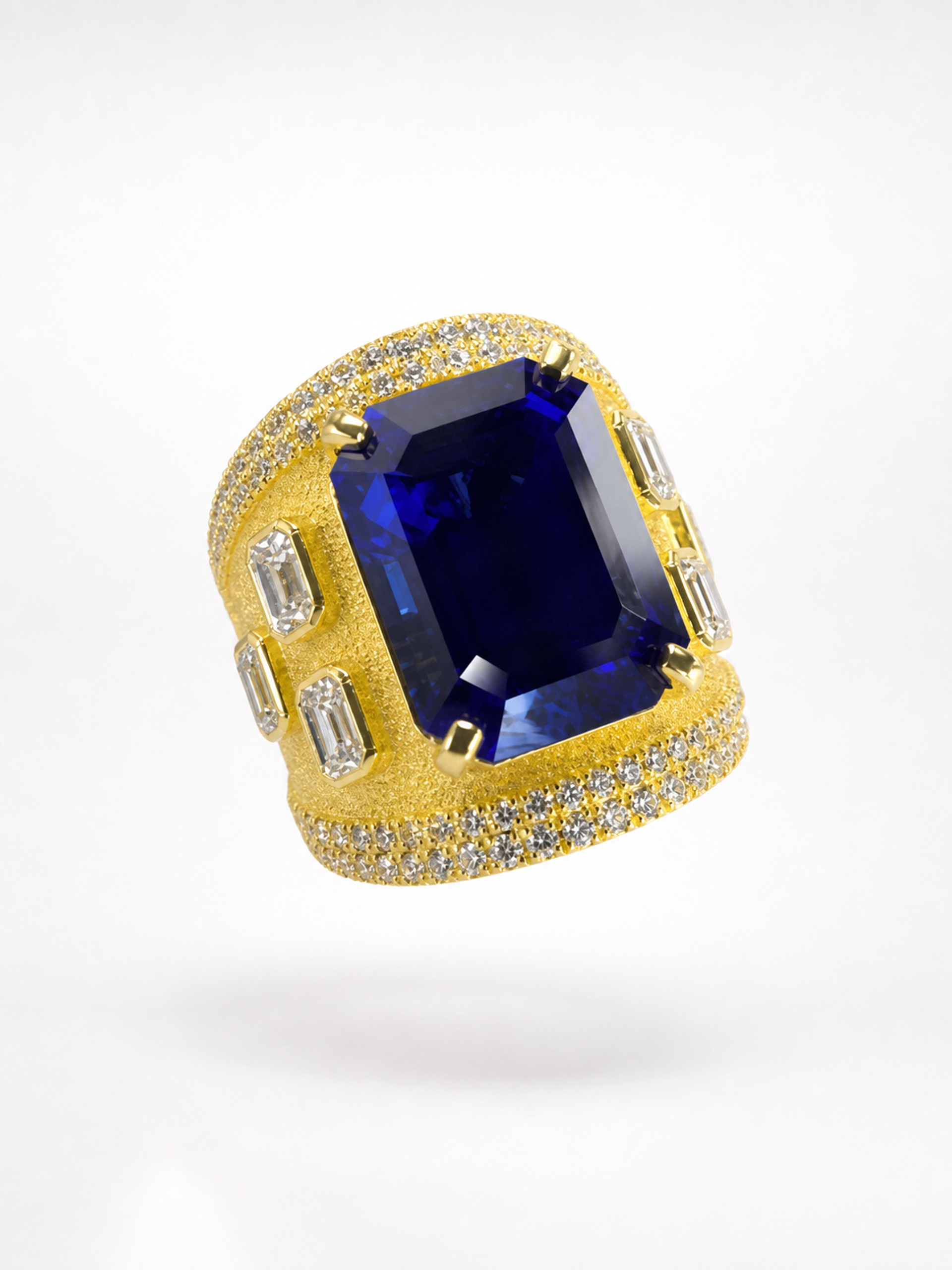 17.21CT TANZANITE 18K YELLOW GOLD AND DIAMOND RING - STYLE #GG-410 - Image 3