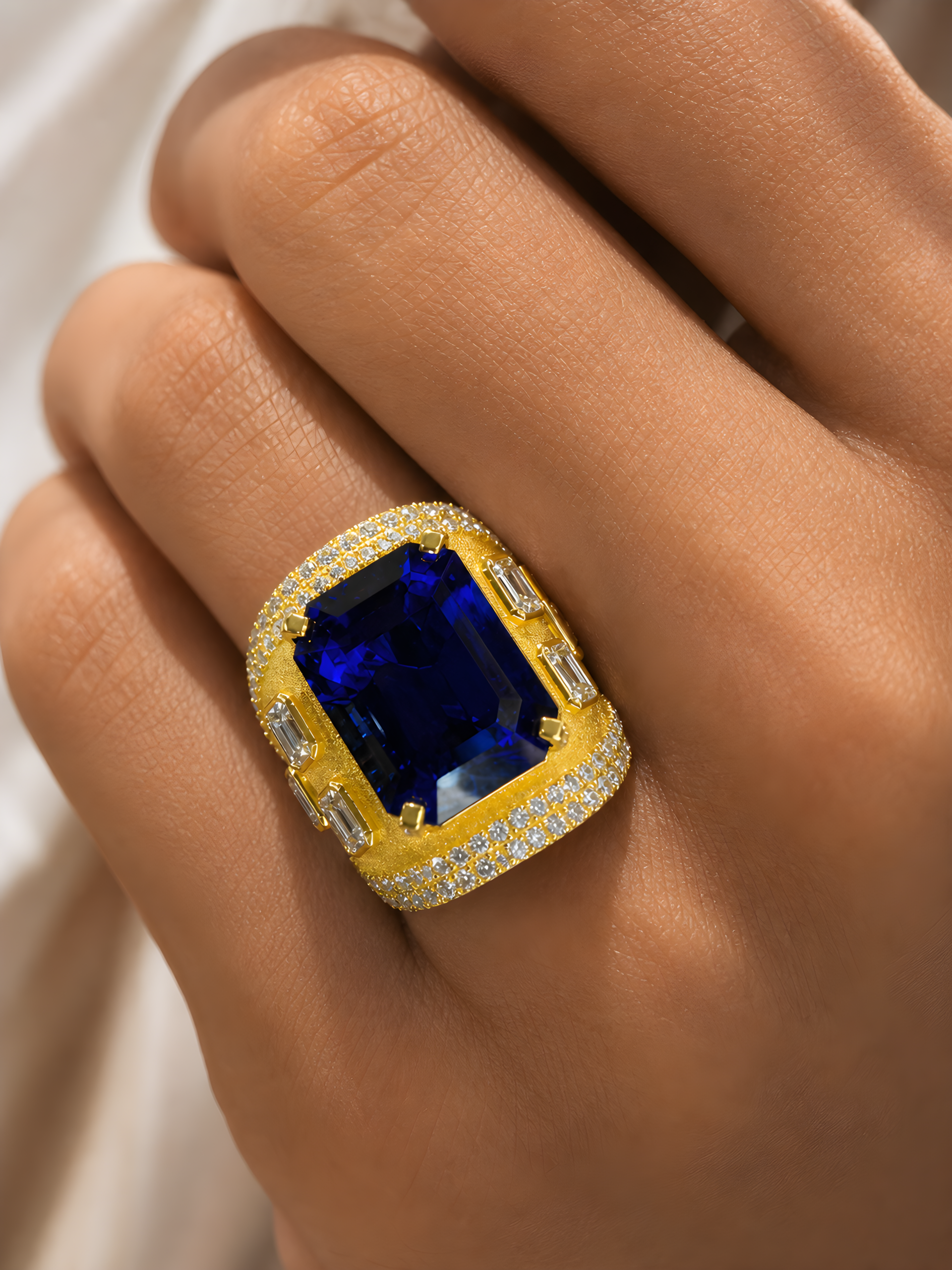 17.21CT TANZANITE 18K YELLOW GOLD AND DIAMOND RING - STYLE #GG-410 - Image 2