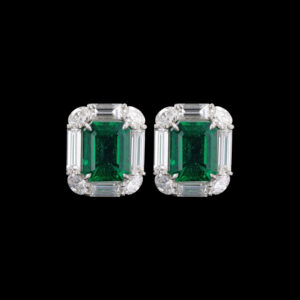 5.52CT ZAMBIAN EMERALD CUT EMERALD AND DIAMOND EARRINGS - #ER46379