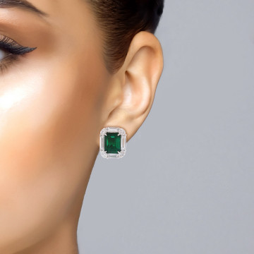 5.52CT ZAMBIAN EMERALD CUT EMERALD AND DIAMOND EARRINGS - #ER46379 - Image 3