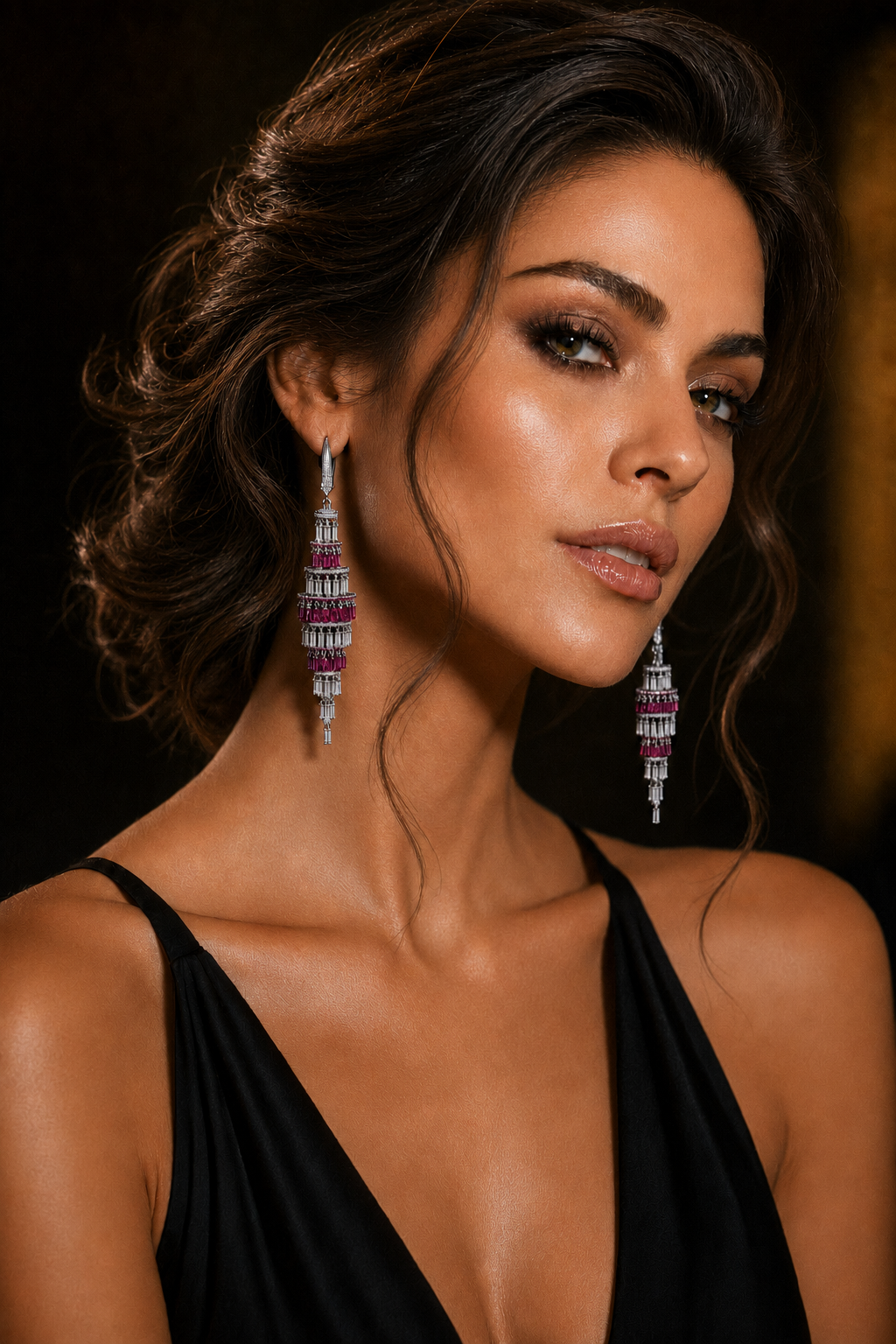 28.35CTTW Natural Colorless Diamond and Ruby Earrings - E3166 - Image 5