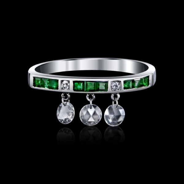 .59CTTW Natural Colorless Diamonds and Emeralds set in White Gold Ring - R3301