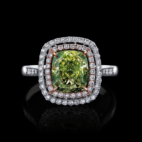 3.04CT CUSHION MODIFIED BRILLIANT NATURAL FANCY BROWNISH GREENISH YELLOW DIAMOND - STYLE #R9043