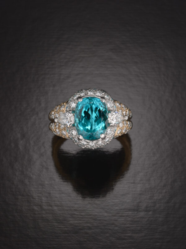 4.65CT Greenish Blue Brazilian Krementz Paraiba Ring - STYLE #GC123