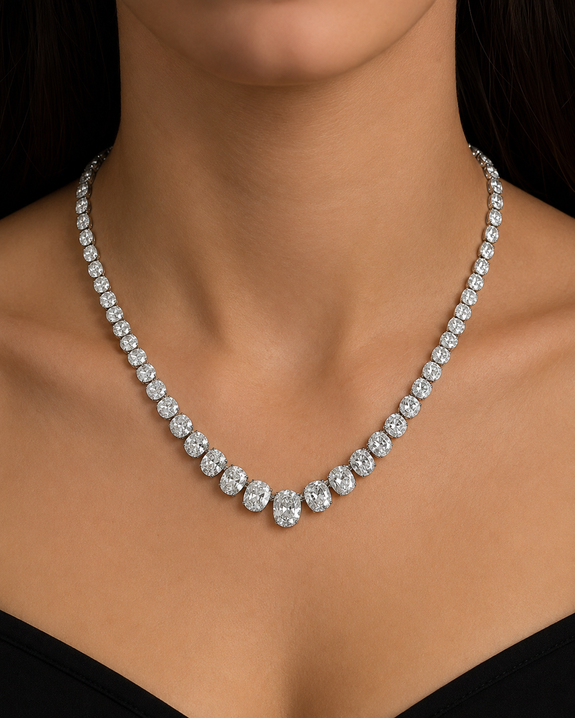 46.91CT GRADUATED OVAL SHAPE NATURAL DIAMOND NECKLACE - DEF - IF-VVS - STYLE # JAG4691 - Image 5