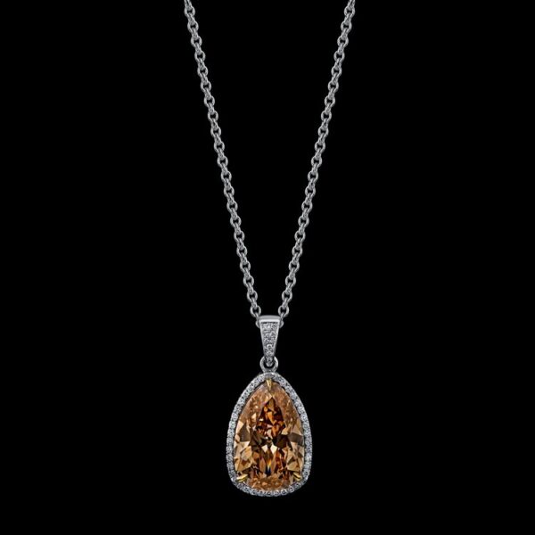 10.66CT PEAR SHAPE FANCY BROWNISH ORANGE NATURAL DIAMOND PENDANT NECKLACE # N9025