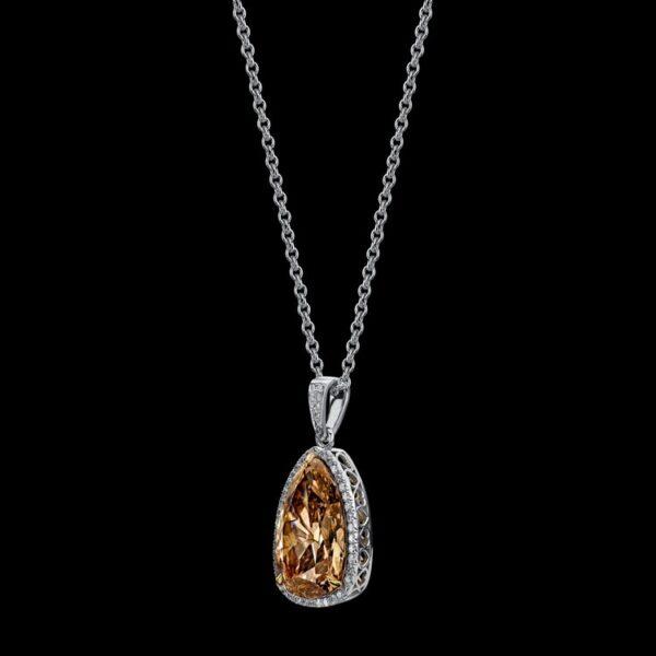 10.66CT PEAR SHAPE FANCY BROWNISH ORANGE NATURAL DIAMOND PENDANT NECKLACE # N9025 - Image 2