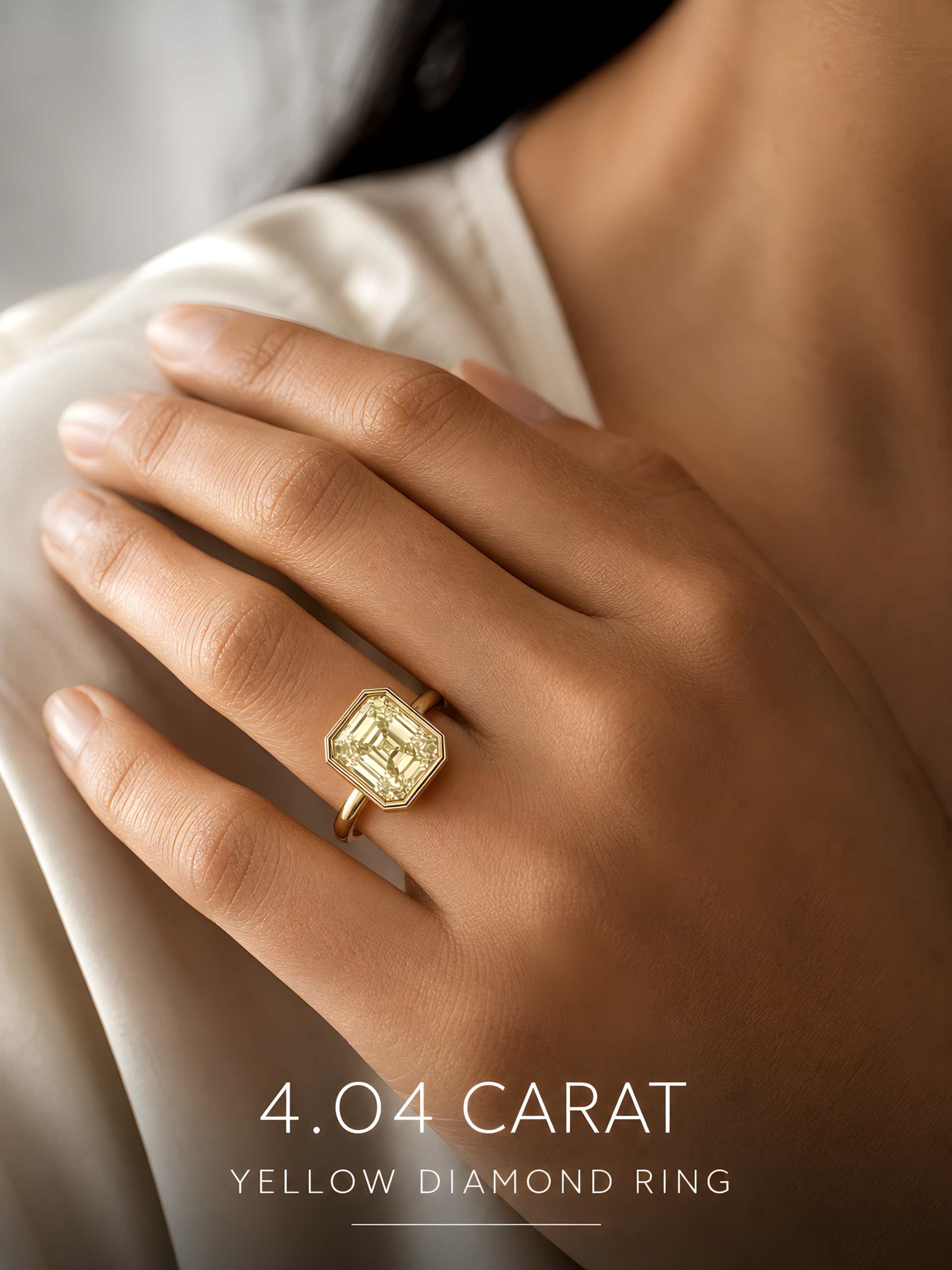 4.04CT ASSCHER CUT YELLOW DIAMOND RING - #NR404 - Image 3