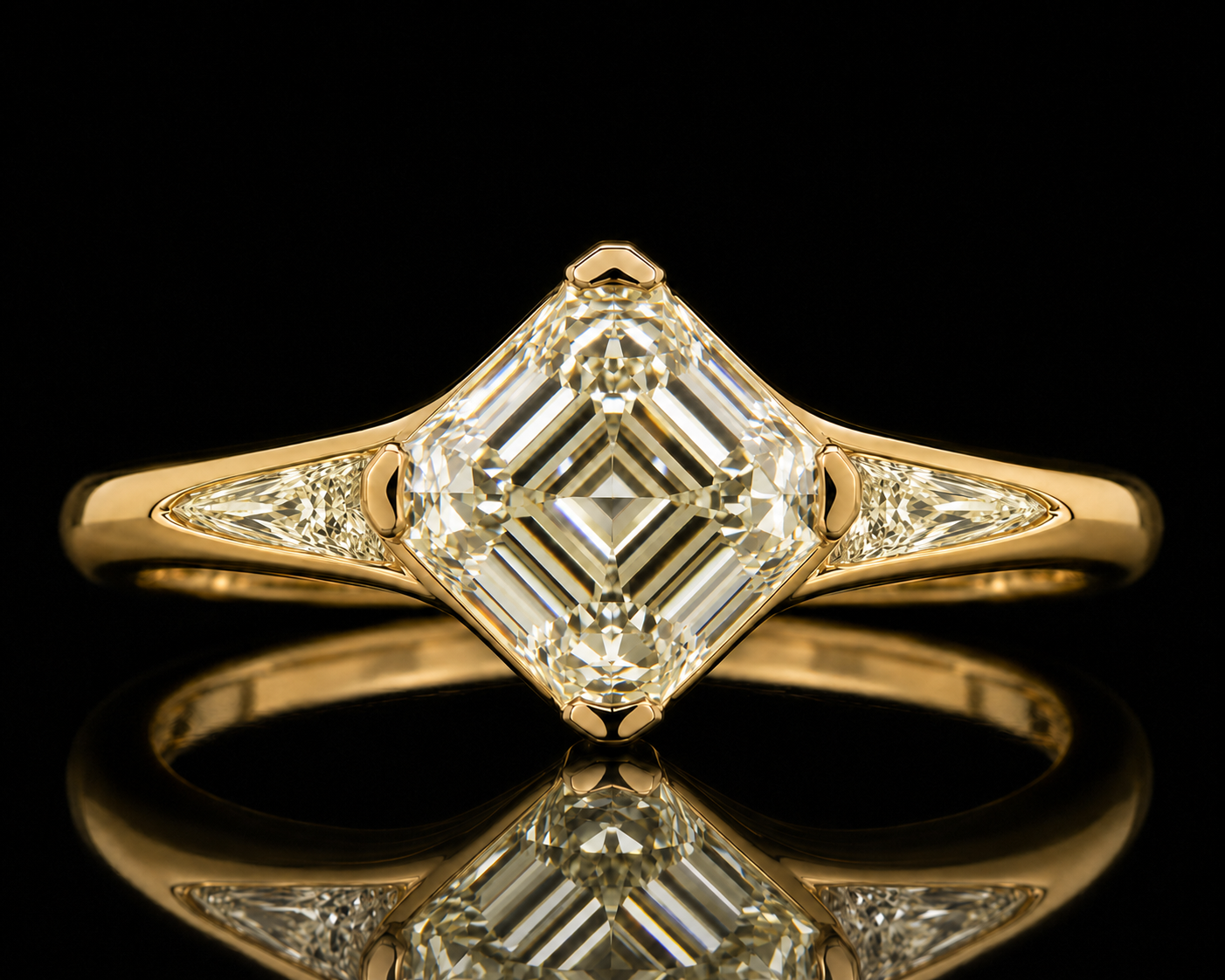 4.04CT ASSCHER CUT YELLOW DIAMOND RING - #NR404
