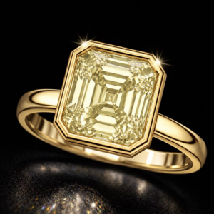4.04CT ASSCHER CUT YELLOW DIAMOND RING - #NR404