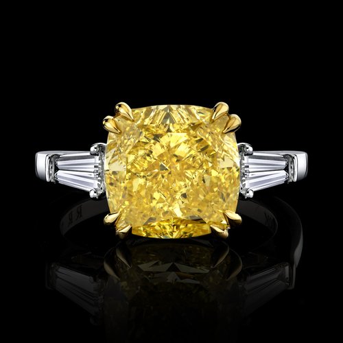 7.07CT FANCY VIVID YELLOW CUSHION CUT DIAMOND RING - Style #R9080