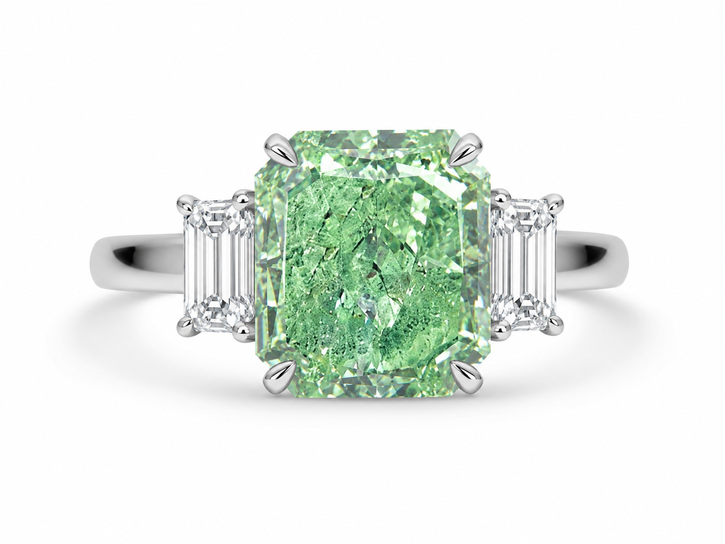 4.15CT CUSHION CUT FANCY INTENSE YELLOWISH GREEN DIAMOND RING - RN7577 - Image 3