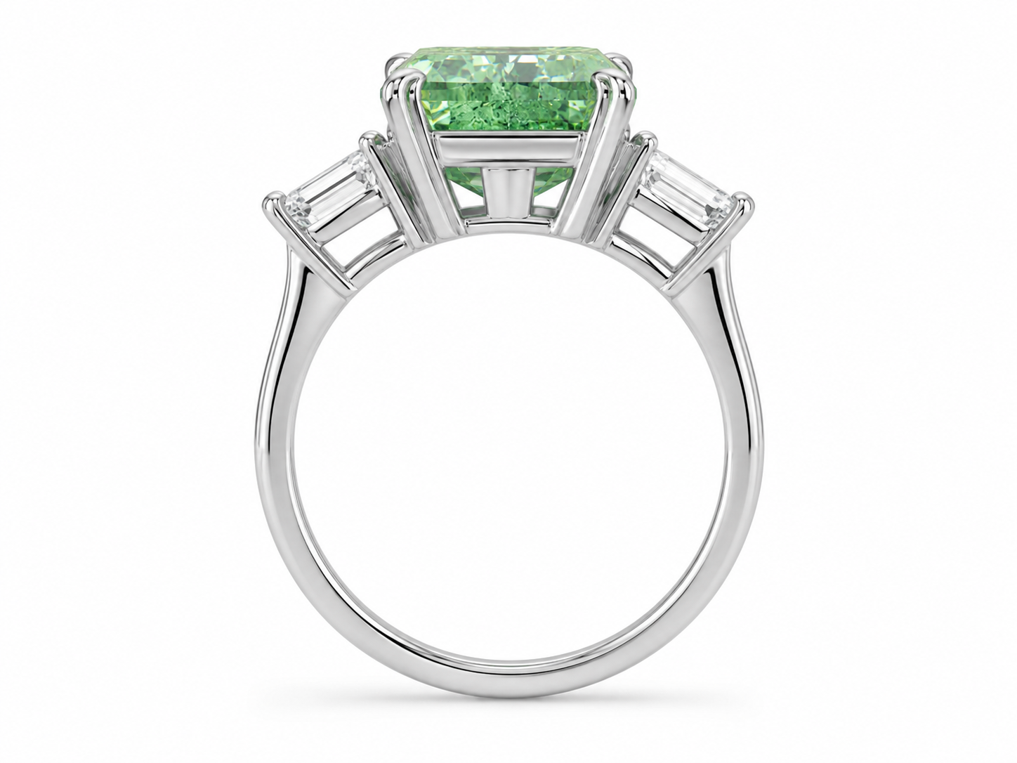4.15CT CUSHION CUT FANCY INTENSE YELLOWISH GREEN DIAMOND RING - RN7577 - Image 4