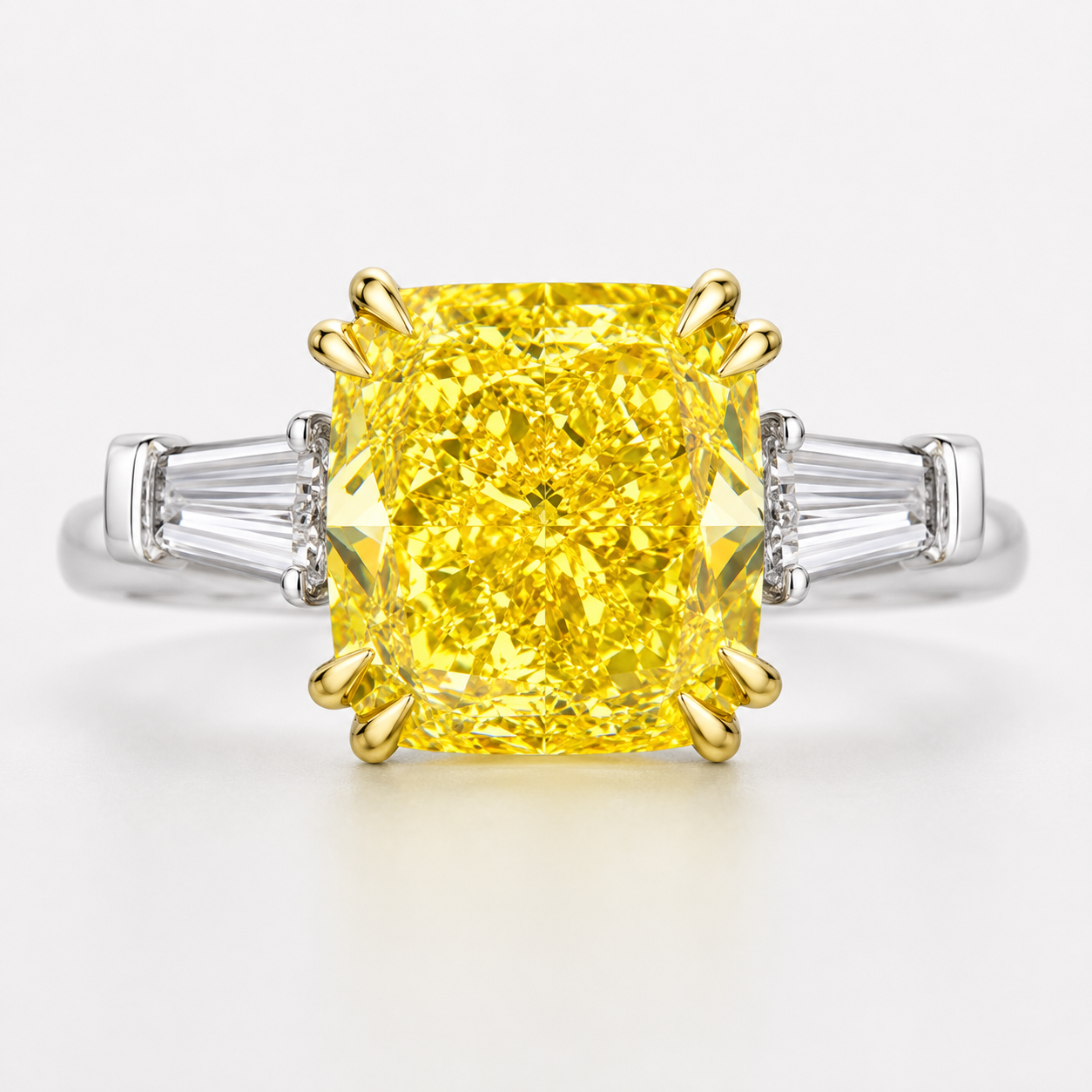 9.66CT FANCY VIVID YELLOW RADIANT CUT DIAMOND RING - Style #RN3357 - Image 3