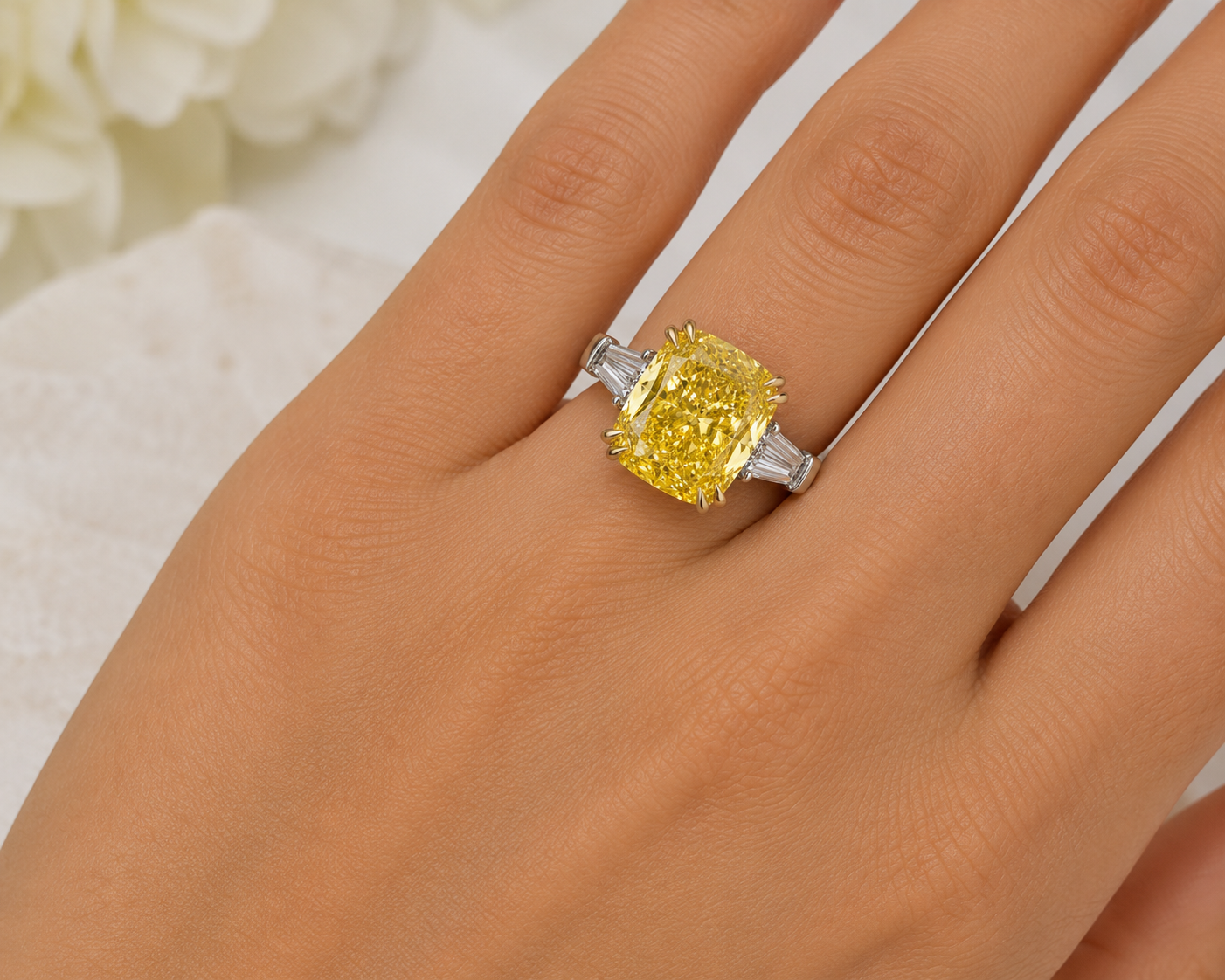 9.66CT FANCY VIVID YELLOW RADIANT CUT DIAMOND RING - Style #RN3357 - Image 5