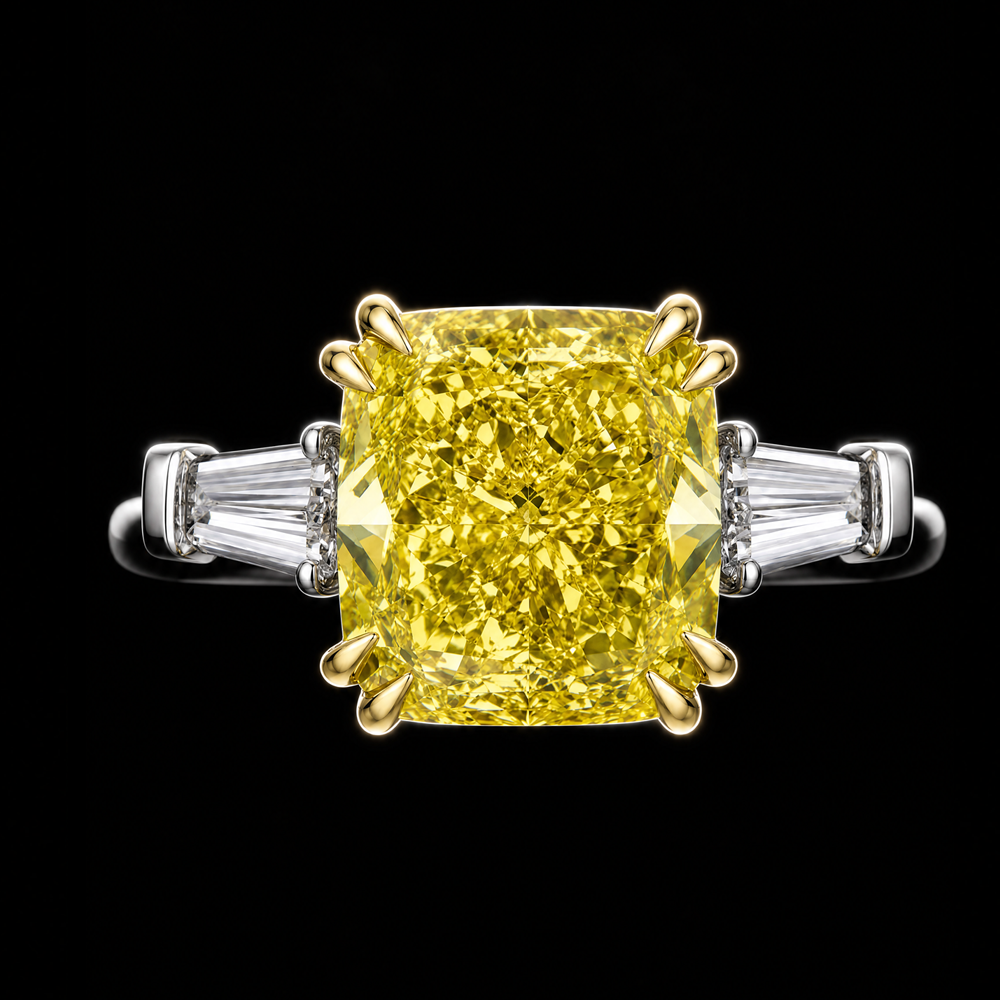 9.66CT FANCY VIVID YELLOW RADIANT CUT DIAMOND RING - Style #RN3357