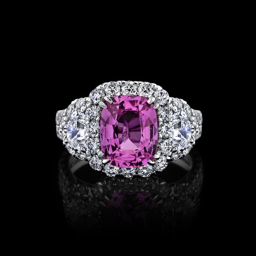 2.74CT UNHEATED CUSHION CUT PINK SAPPHIRE AND DIAMOND RING - MR-10264