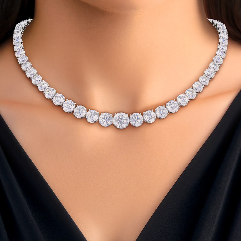 60.55CTTW PLATINUM RIVIERA NATURAL DIAMOND NECKLACE - STYLE #NK47983 - Image 3