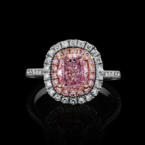 2.04CT  CUSHION CUT FANCY PURPLISH PINK DIAMOND RING - #R9052