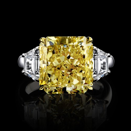 10.17CT FANCY YELLOW RADIANT CUT DIAMOND RING - #R9053