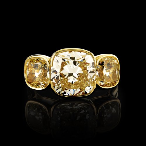 8.23CTTW THREE STONE YELLOW DIAMOND RING - #R9059